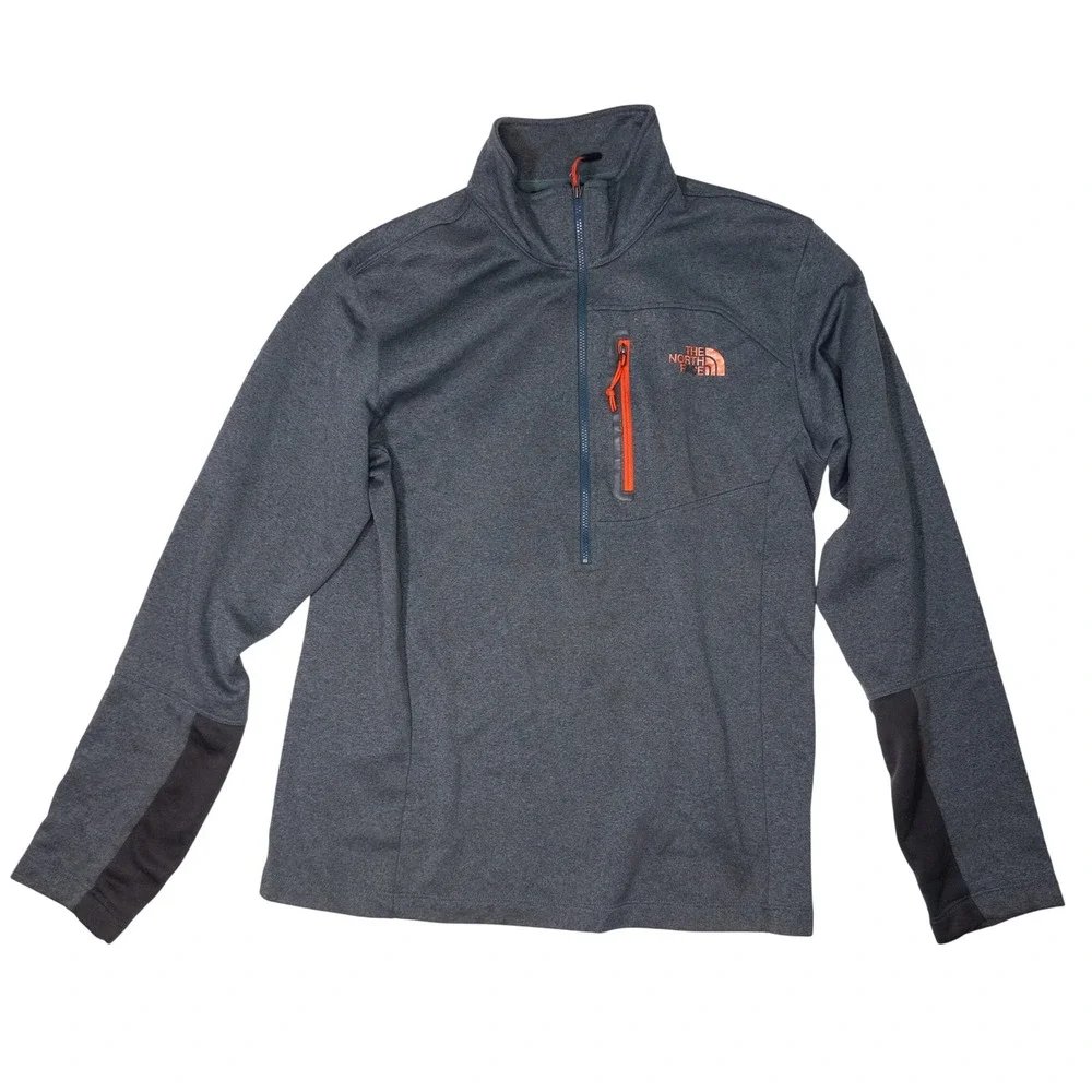 The North Face Pullover Men Small Gray Quarter Zip Fleece Chest Pocket